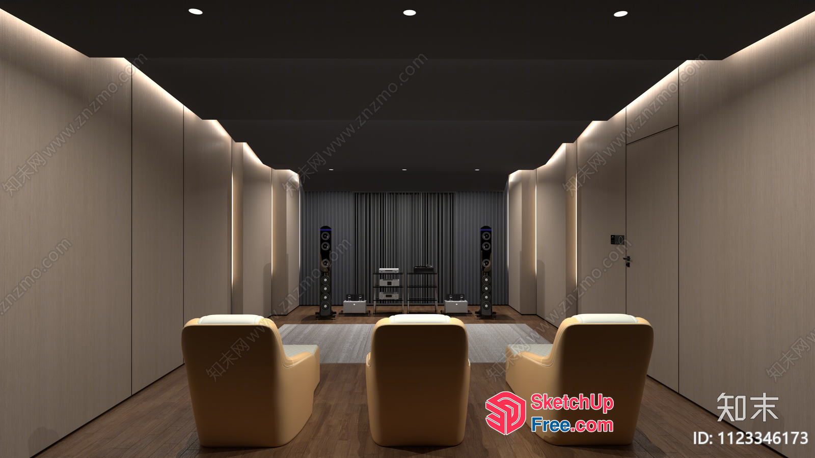 Modern Interior With Curved Walls And Recessed Lighting 3D SketchUp File
