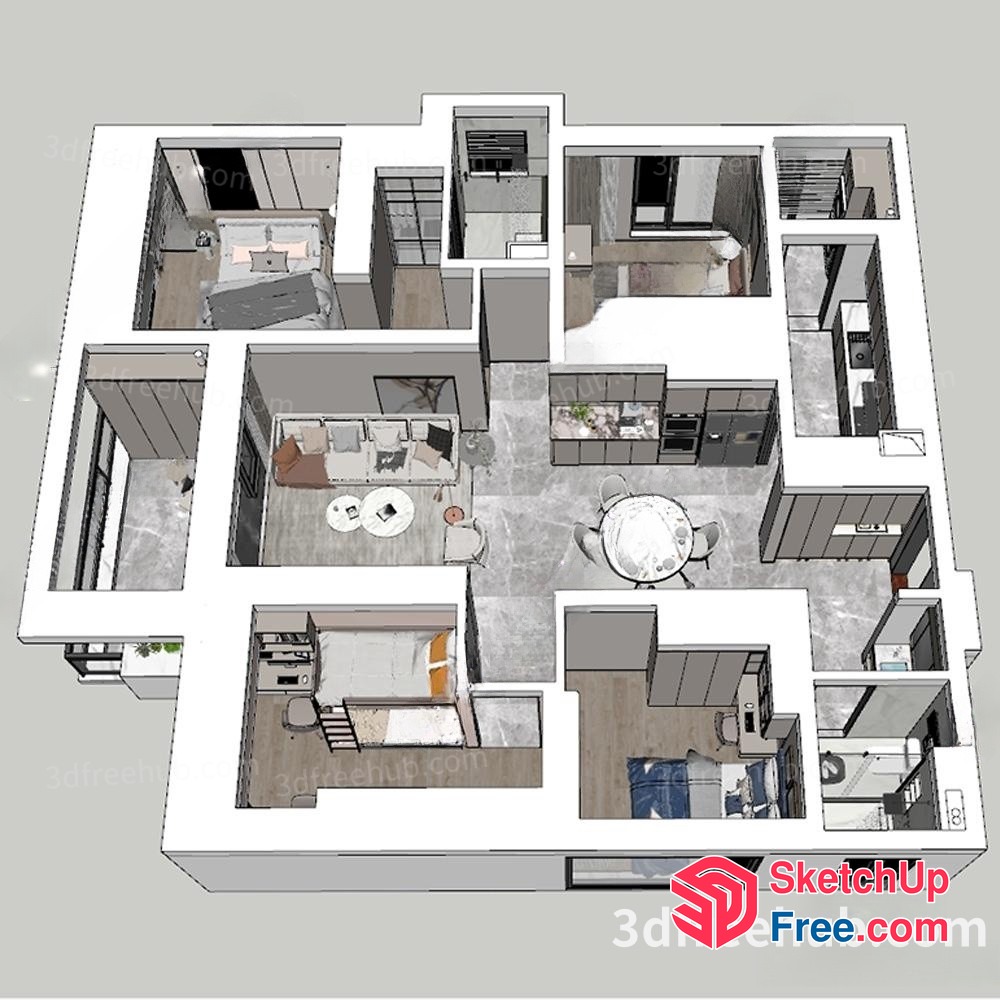 3D Floor Plan Of A Modern Home 3D SketchUp File