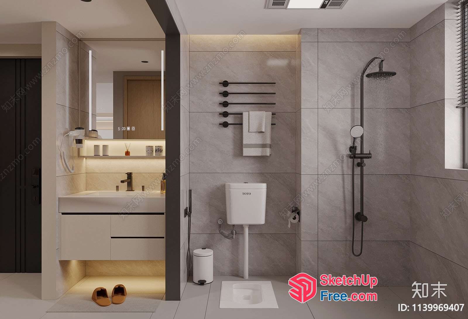 Modern Bathroom Interior With Sleek Fixtures And Neutral Tones 3D SketchUp File