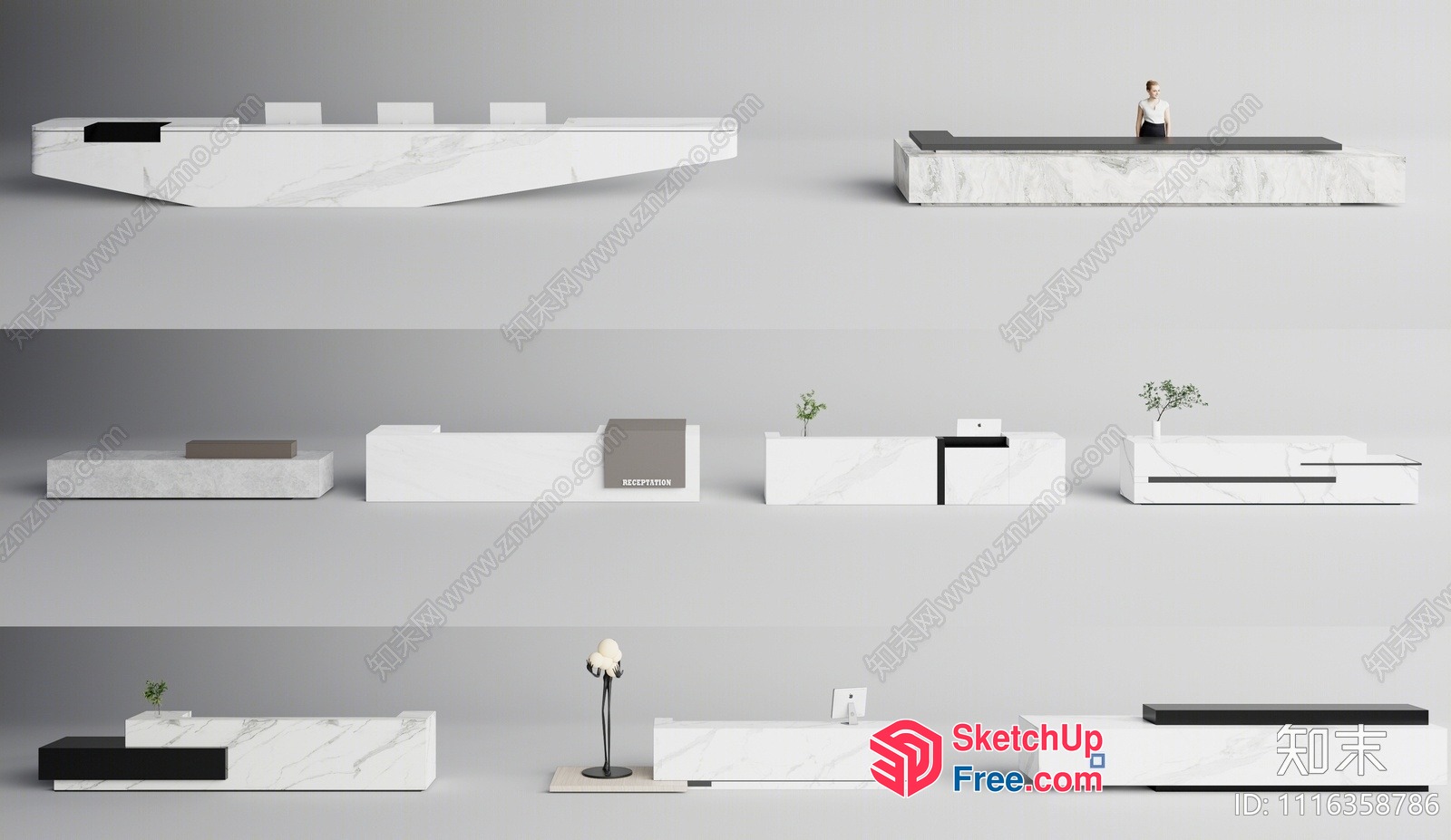Minimalist Reception Desk With White Marble 3D SketchUp File