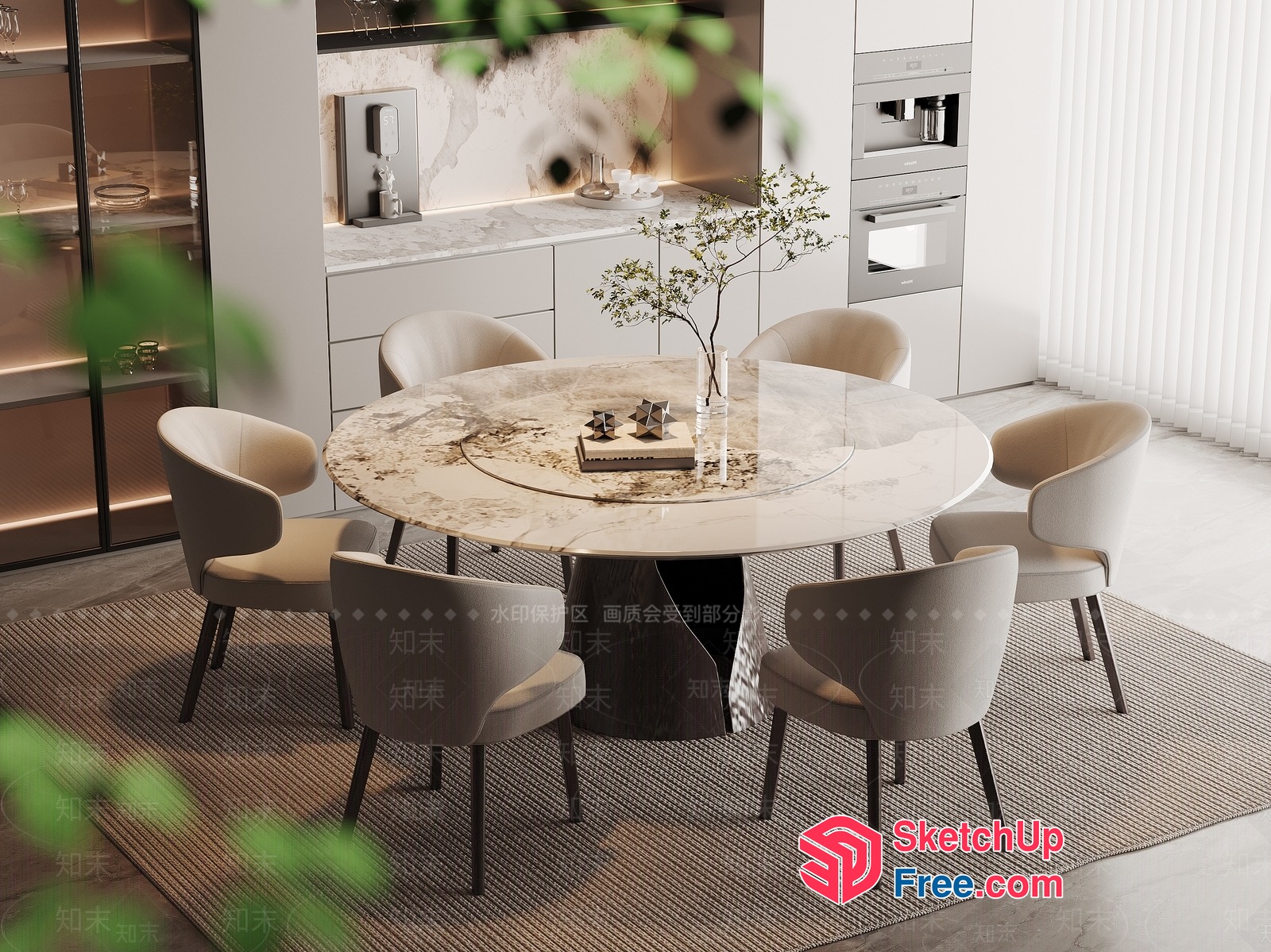 Modern Minimalist Dining Room With Elegant Table And Chairs 3D SketchUp File