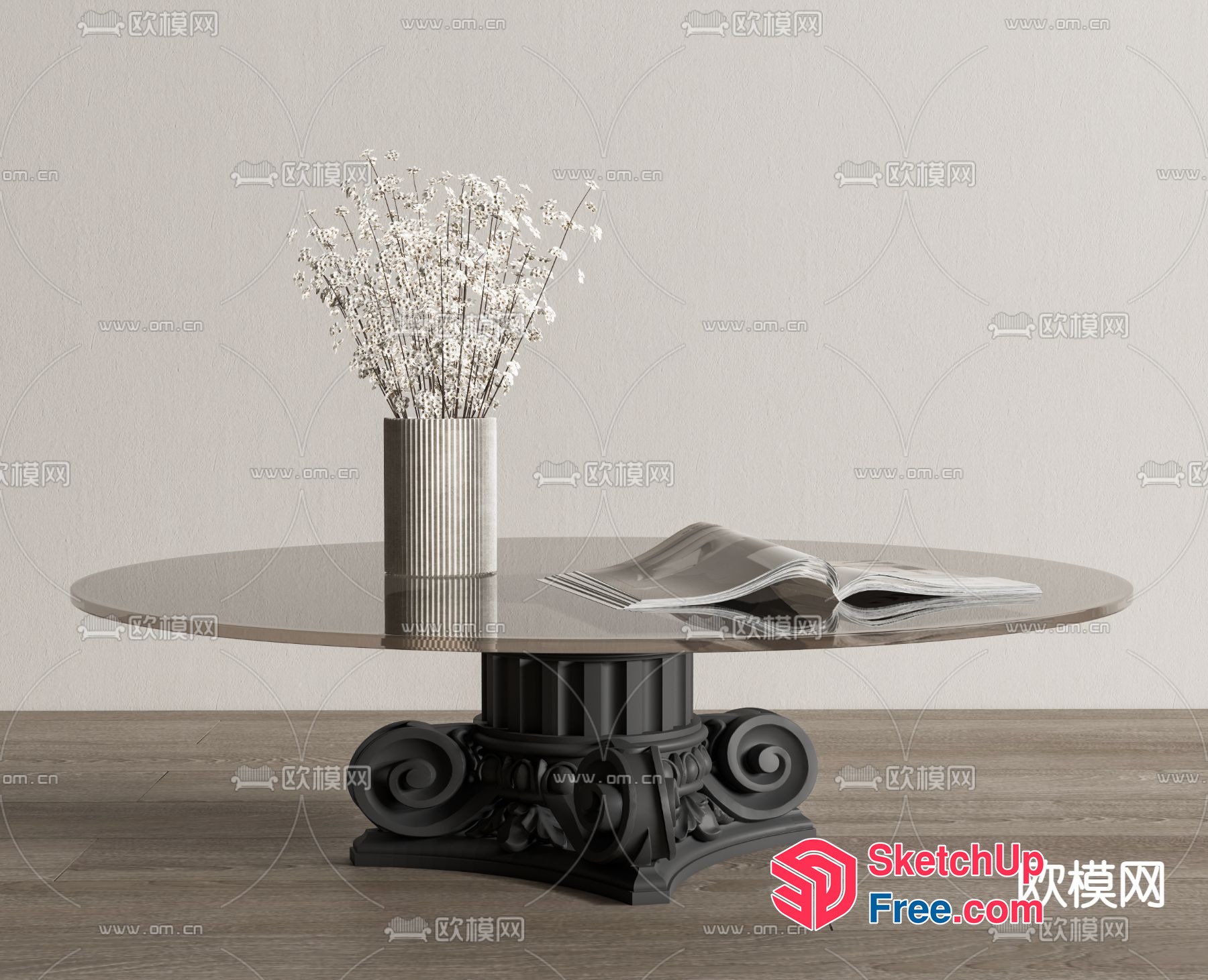 Elegant Round Glass Table With Ornate Base 3D SketchUp File