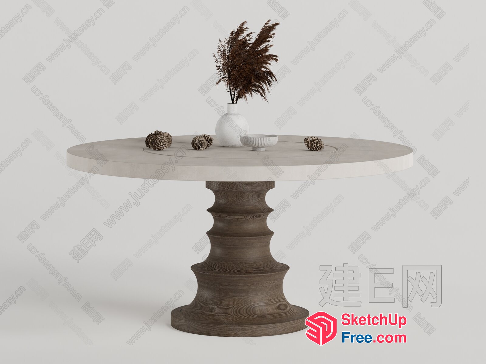 Elegant Round Table With Natural Wood Base 3D SketchUp File