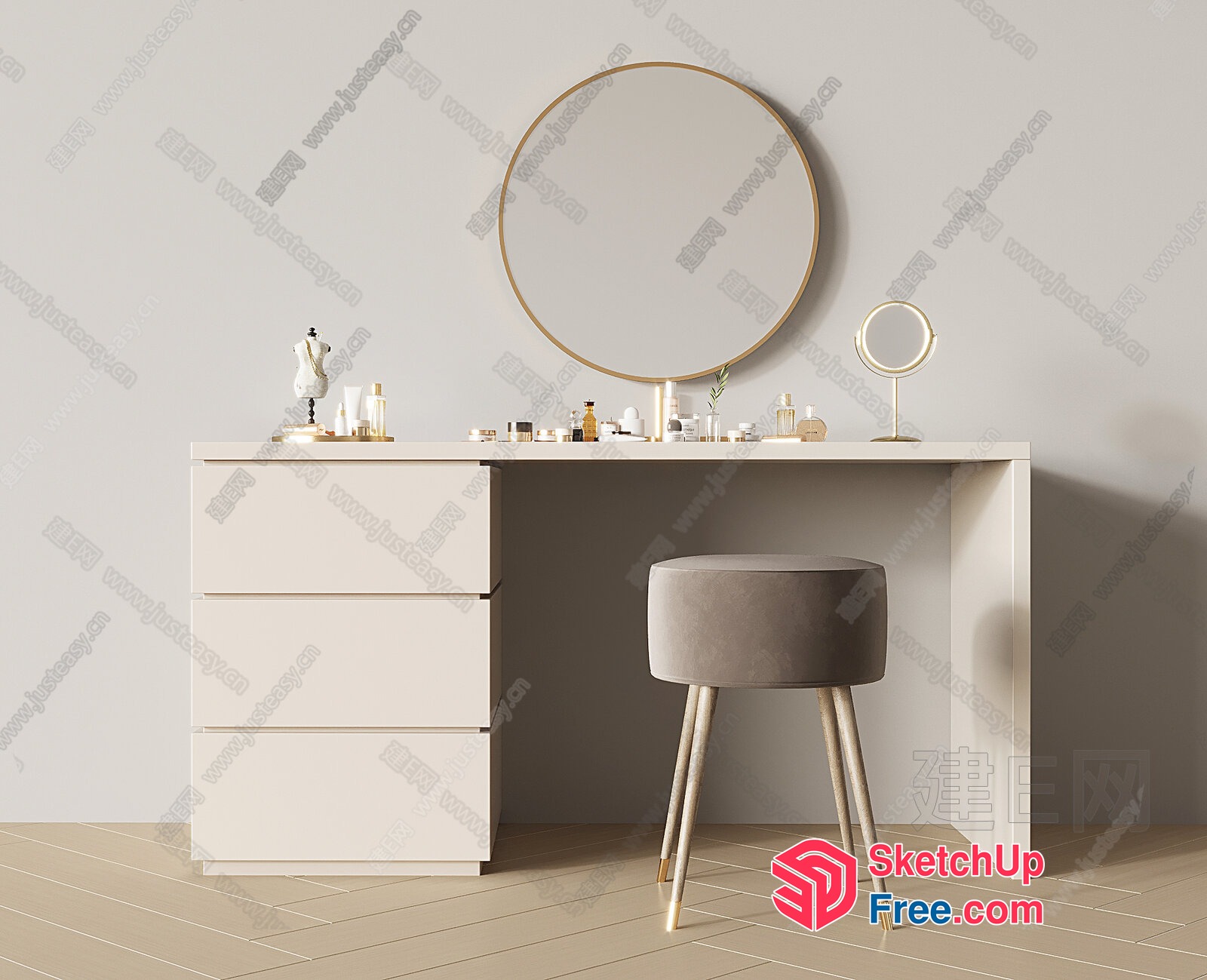 Modern White Vanity Table With Gold Accents 3D SketchUp File