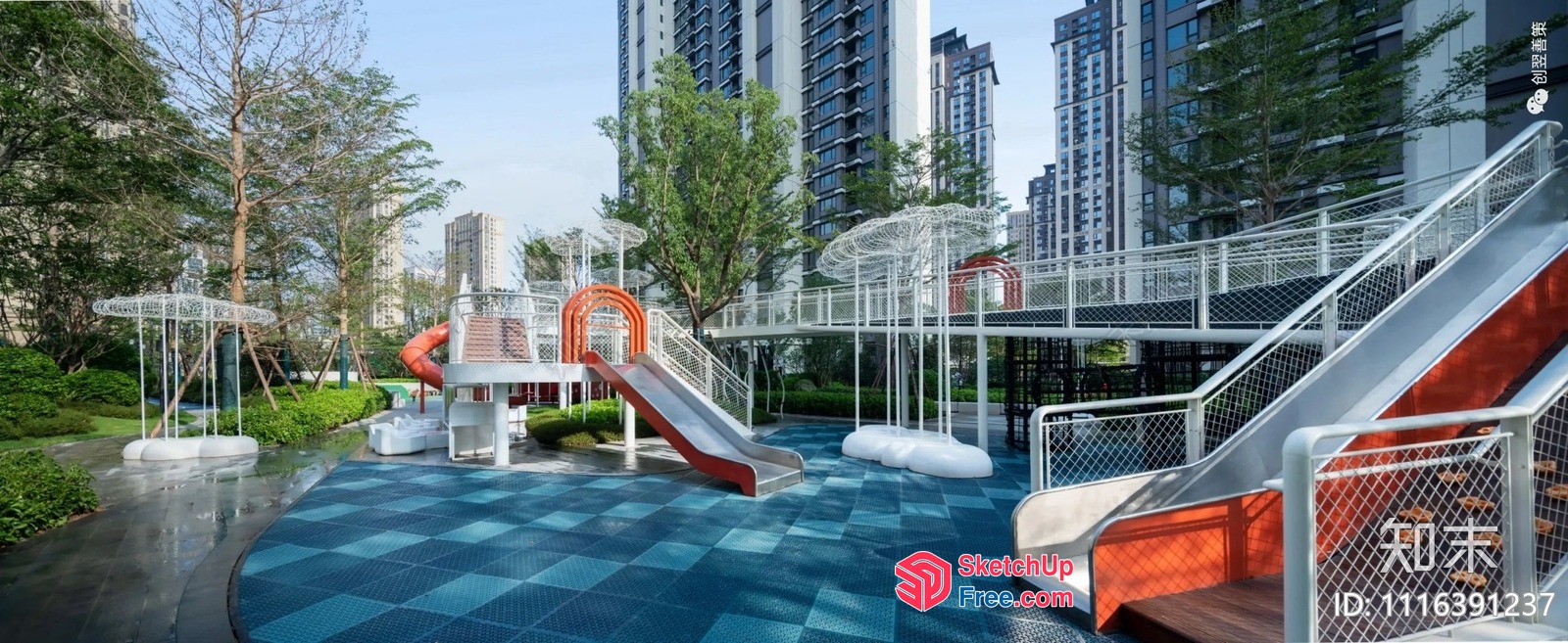Modern Urban Outdoor Playground With Unique Slides 3D SketchUp File