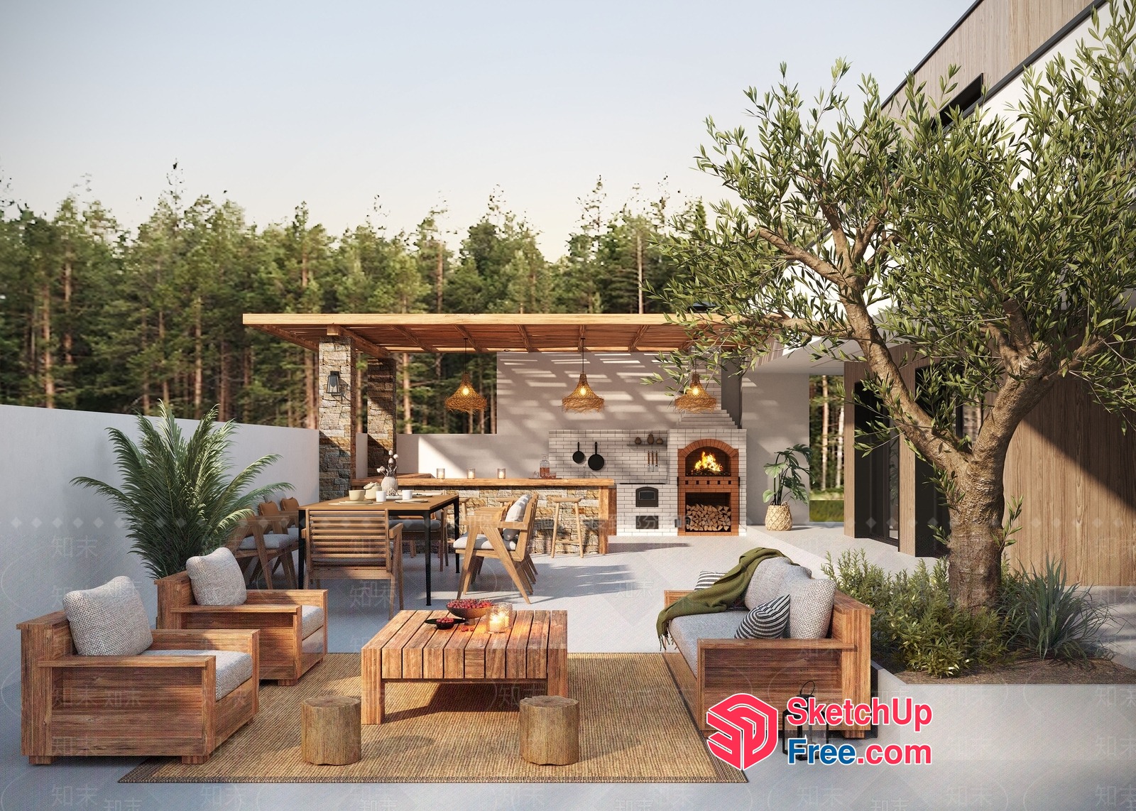 Outdoor Living Space With Natural Elements 3D SketchUp File