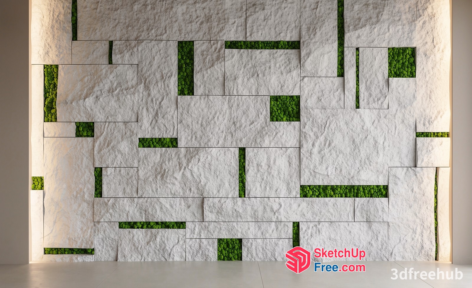 Modern White Stone Wall With Green Accents 3D SketchUp File
