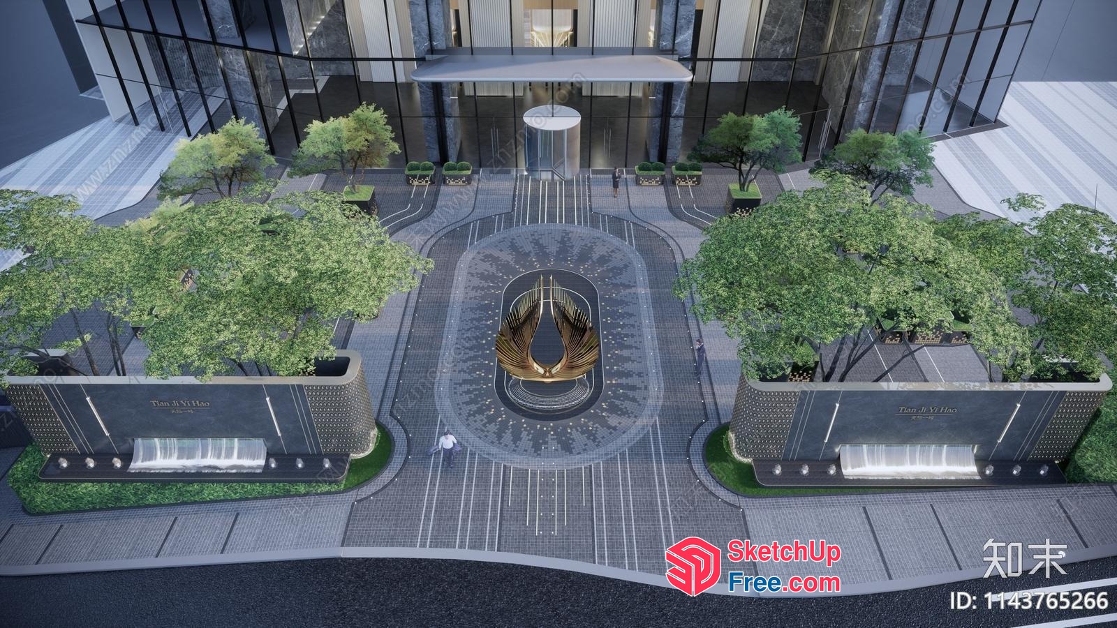 Entrance To A Modern Office Building With A Glass Curtain Wall And Elevator 3D SketchUp File
