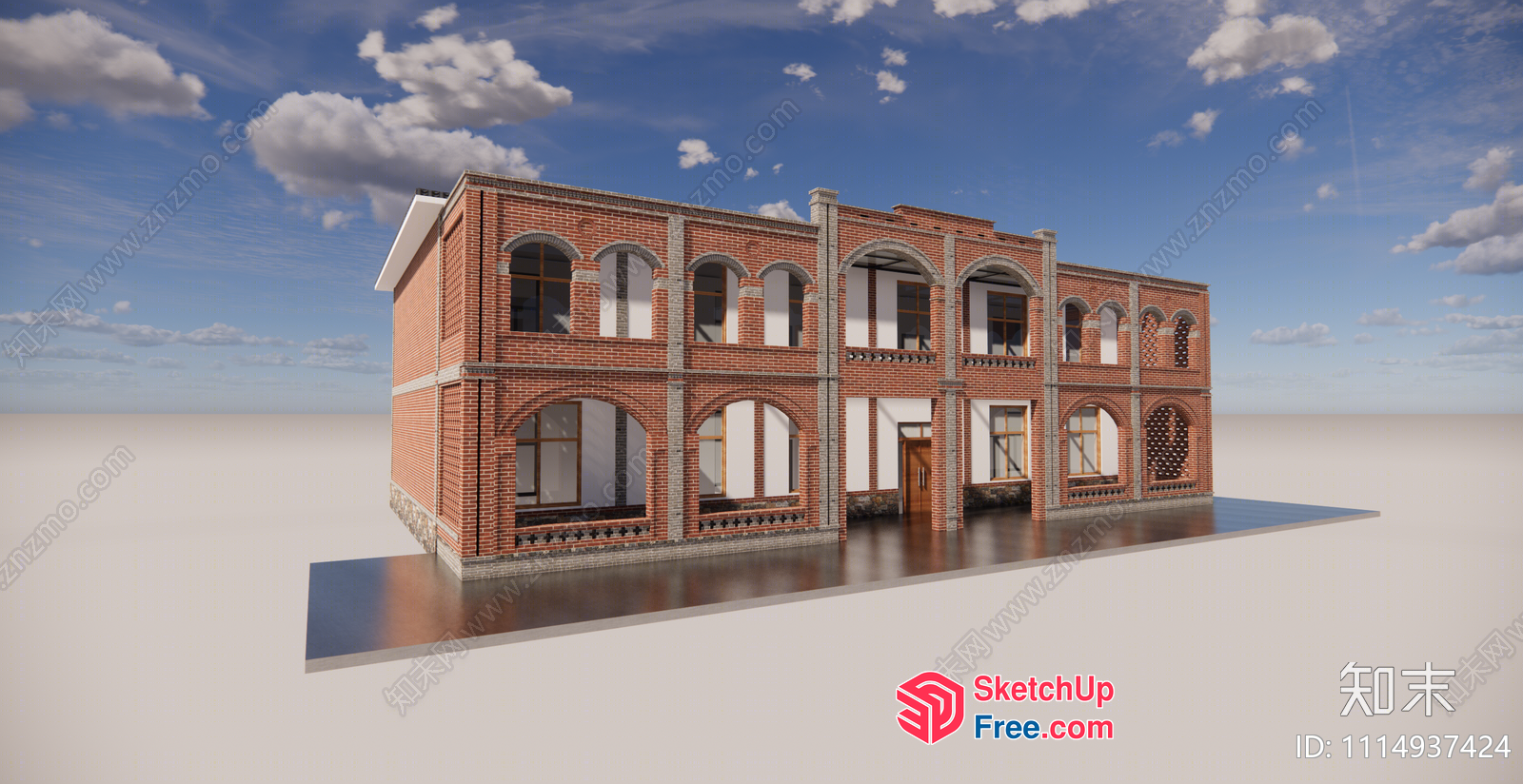 Vintage Style Brick Building Exterior 3D SketchUp File