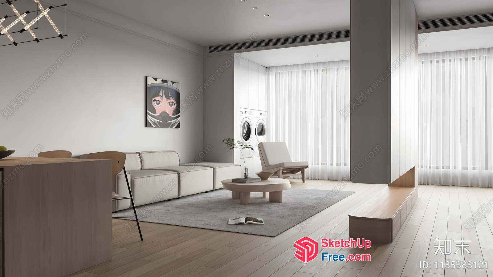 Modern Minimalist Living Room With Natural Light 3D SketchUp File