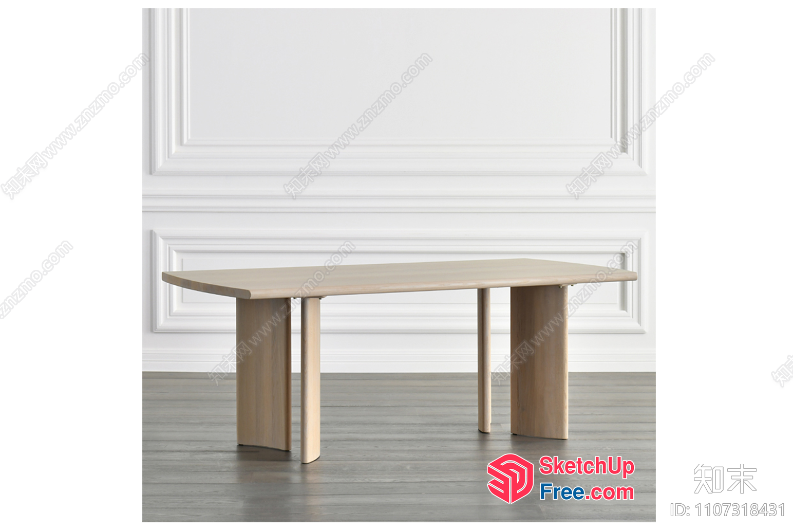 Elegant White Wall Paneling And Light Wood Table 3D SketchUp File