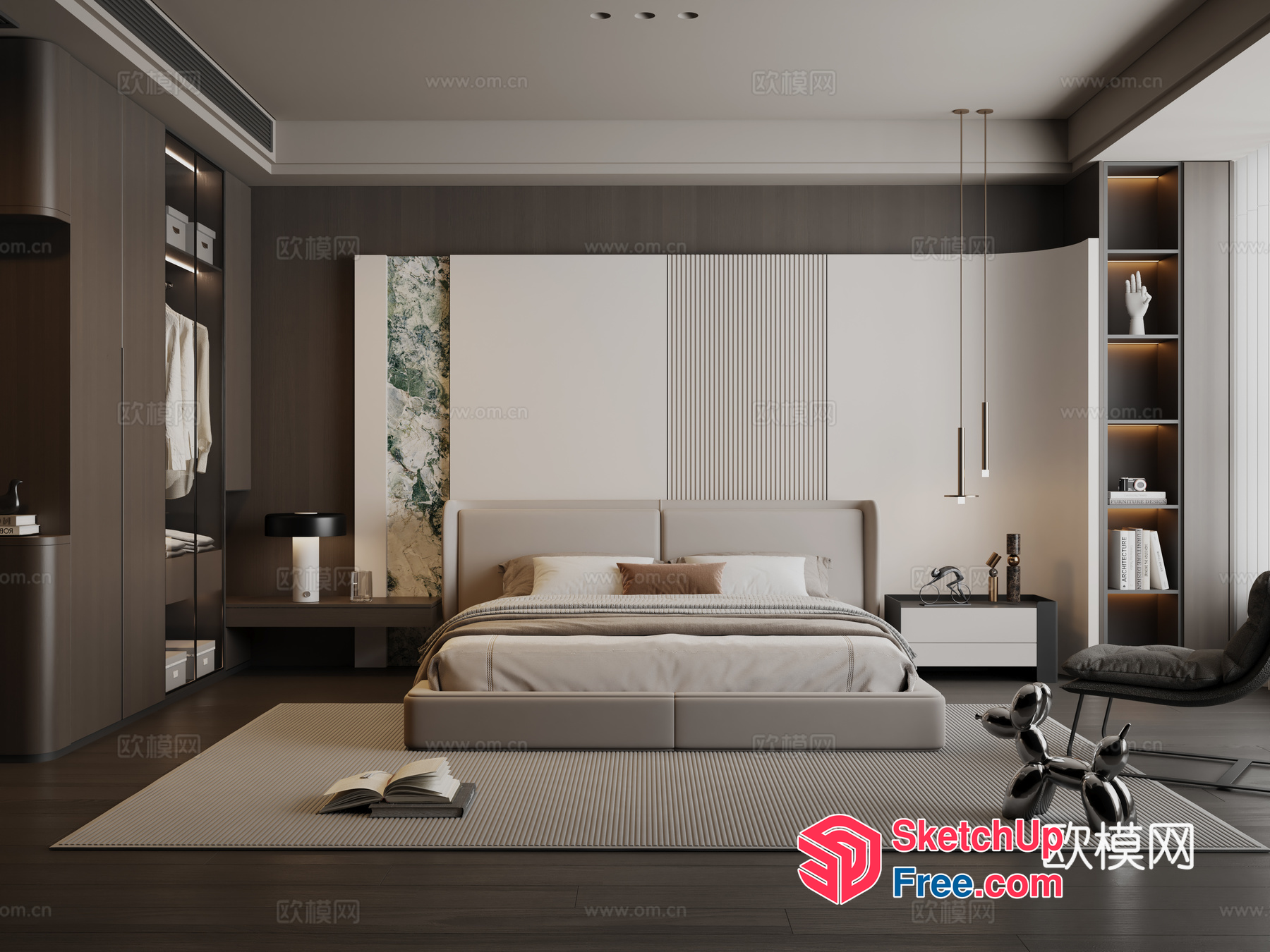 Modern Minimalist Bedroom With Balloon Dog Decor 3D SketchUp File