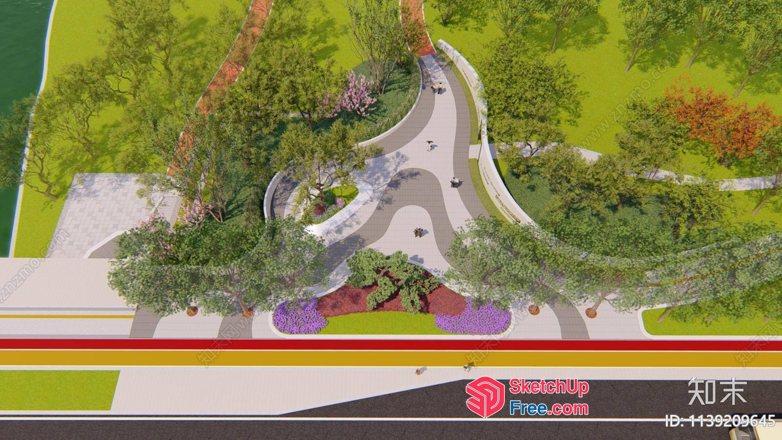 Aerial View Of A Serene Park With A Winding Pathway 3D SketchUp File