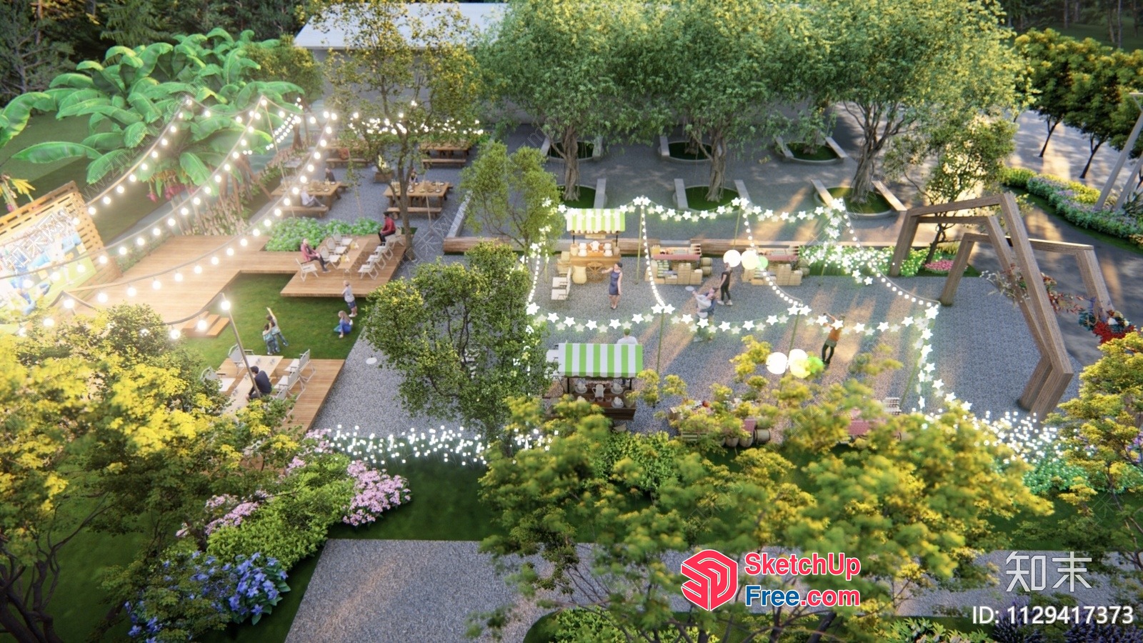 Outdoor Event Space With Trees And Lighting 3D SketchUp File
