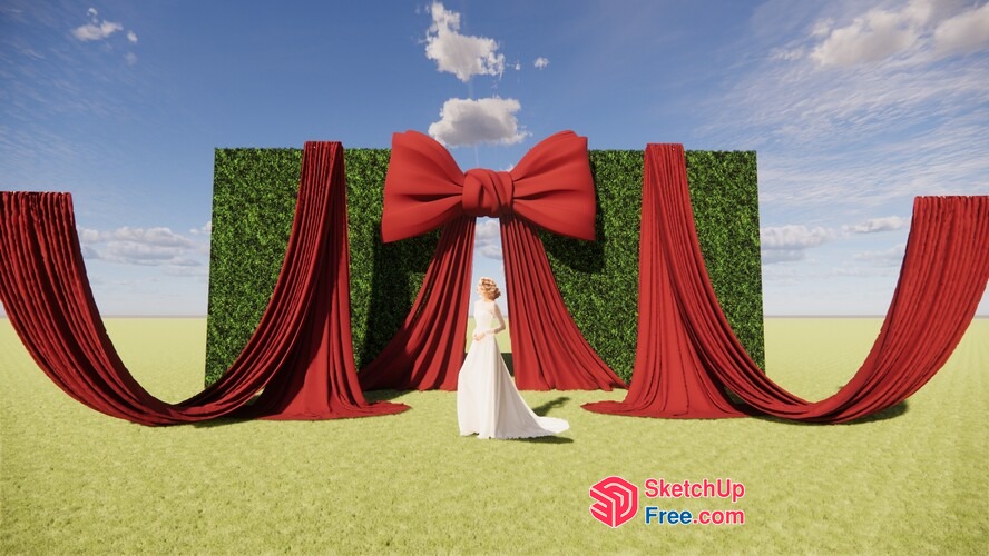 Gift-Wrapped Greenery With Elegant Red Draping 3D SketchUp File