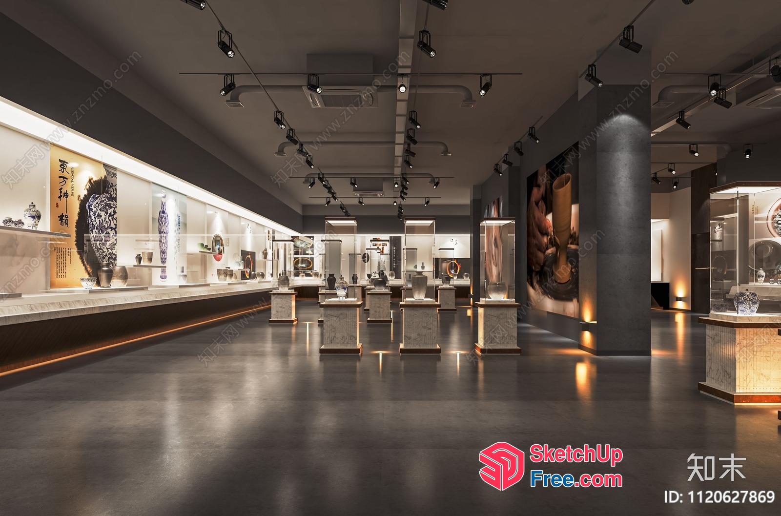 Museum Interior With Artwork And Modern Lighting 3D SketchUp File