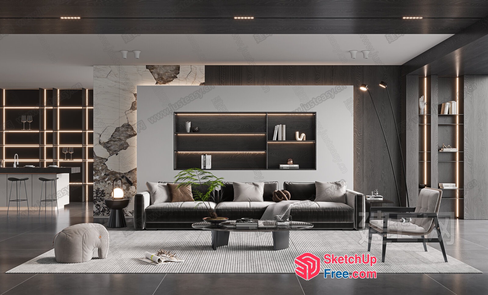 Modern Luxury Living Room With Sleek Furniture And Lighting 3D SketchUp File