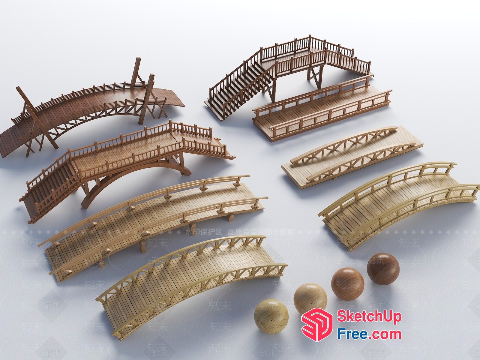 Wooden Bridge Collection With Various Styles 3D SketchUp File