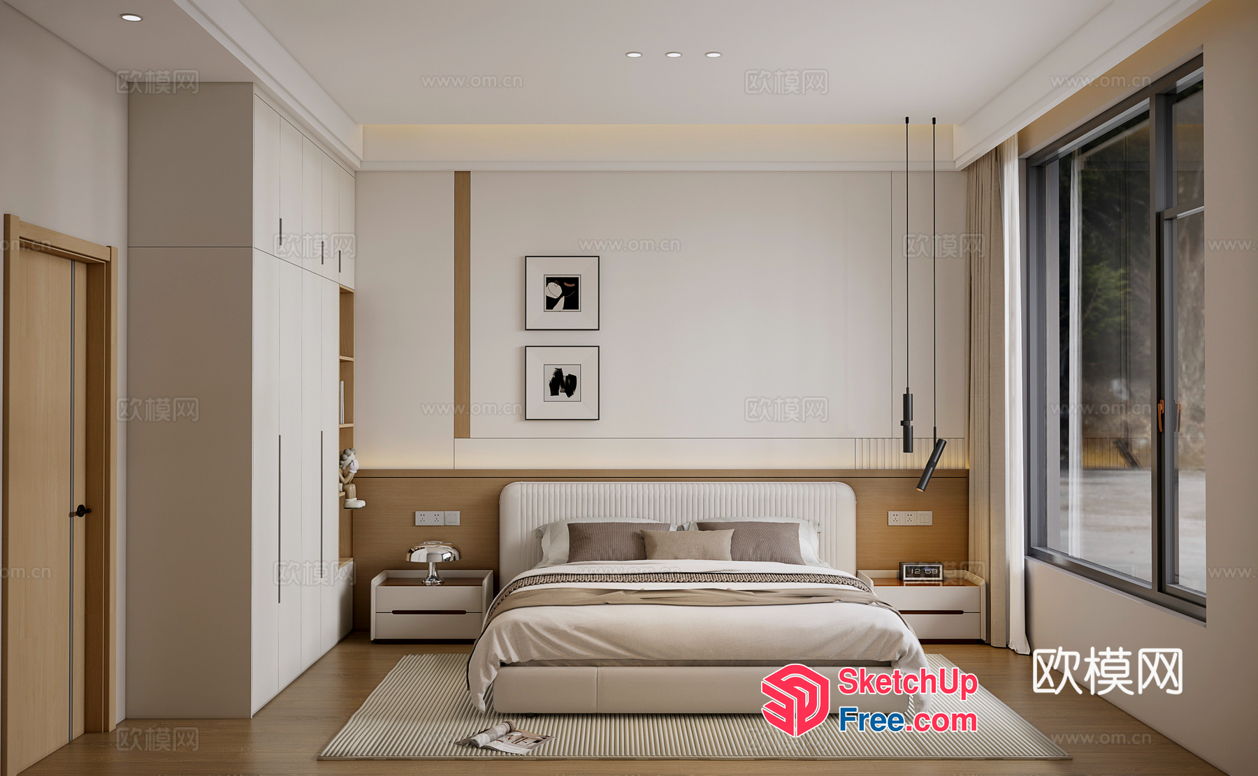 Modern Minimalist Bedroom With Neutral Tones And Natural Light 3D SketchUp File