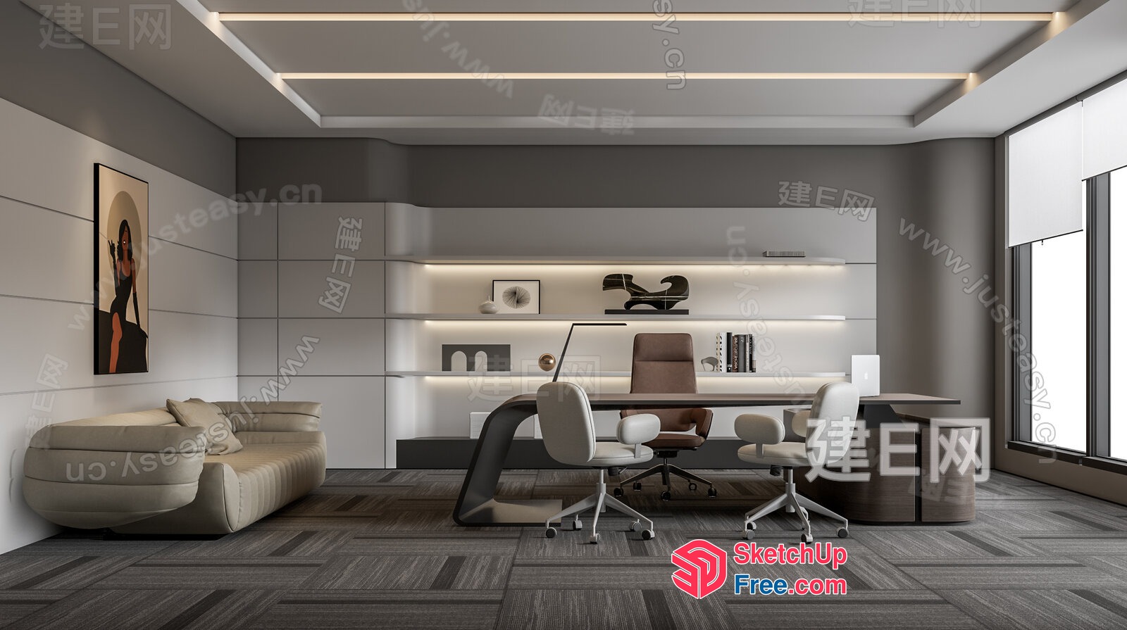 Modern Office Space With Neutral Tones And Sleek Furniture 3D SketchUp File