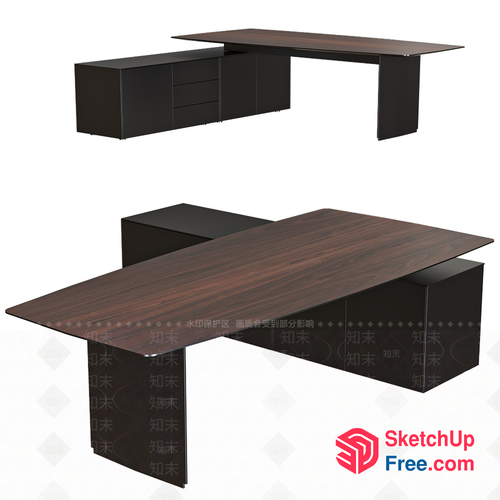 Office Furniture Set With Wooden Desk And Storage Cabinets 3D SketchUp File