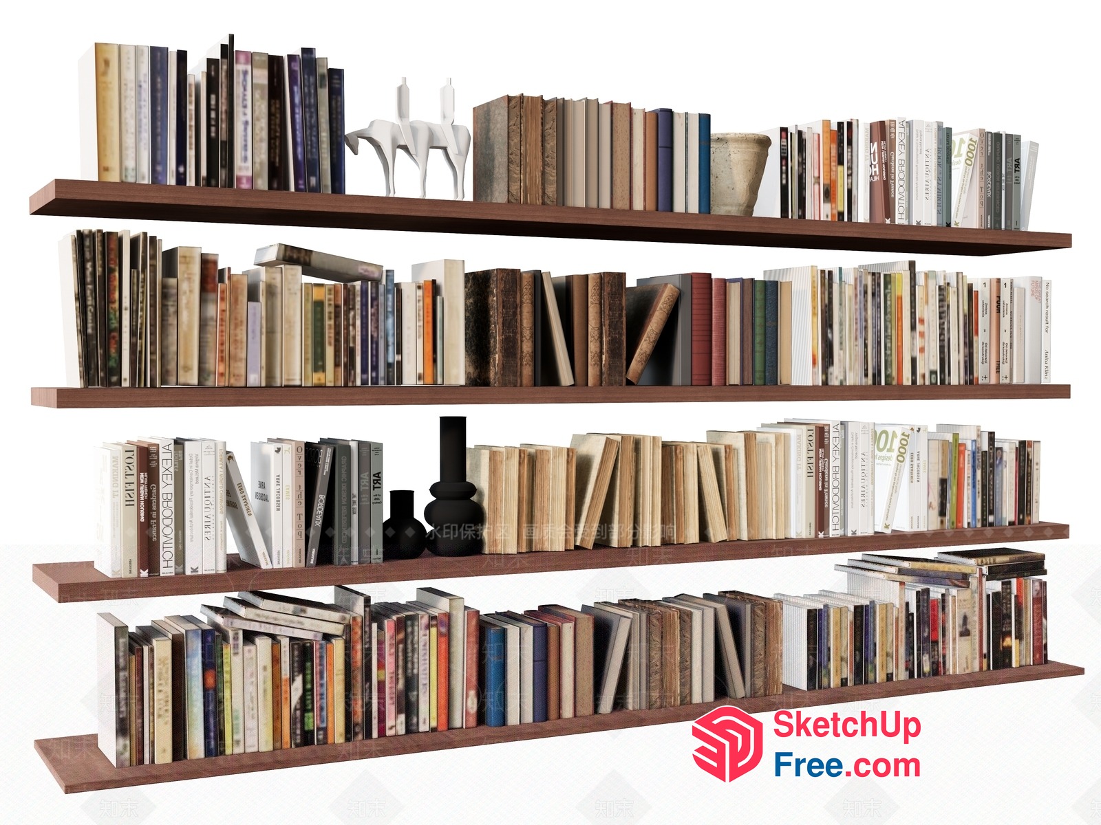 Bookcase With A Variety Of Books And Decorative Items 3D SketchUp File