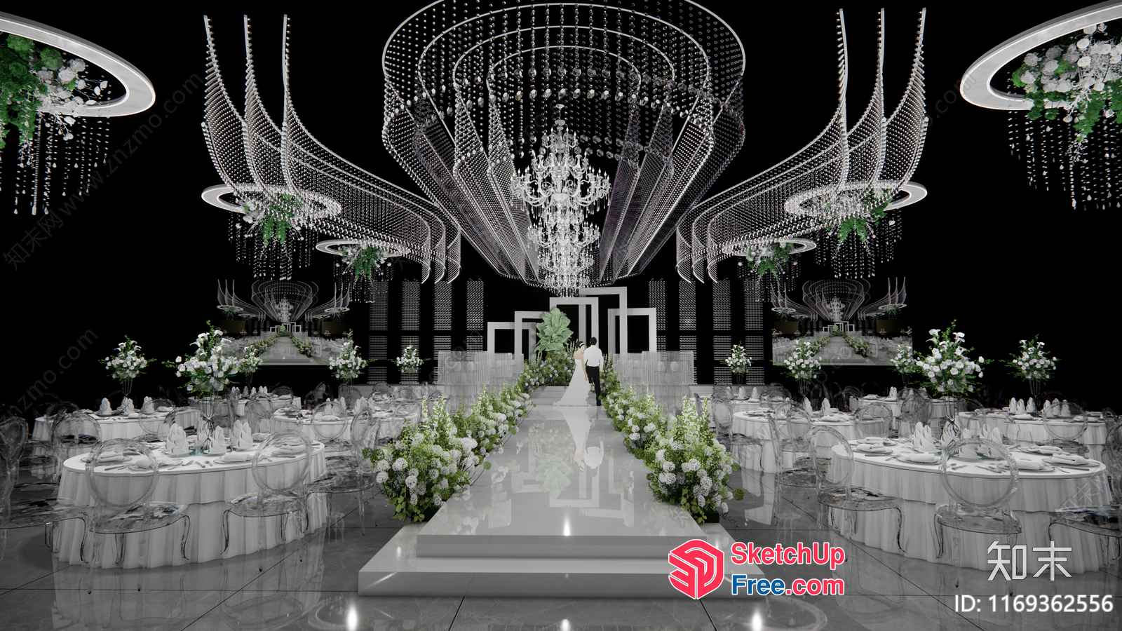 Luxurious Wedding Venue With Elegant Decor And Table Settings 3D SketchUp File
