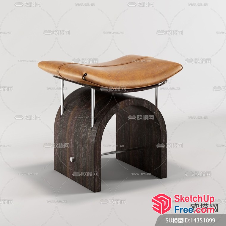 Elegant Leather And Wood Stool 3D SketchUp File