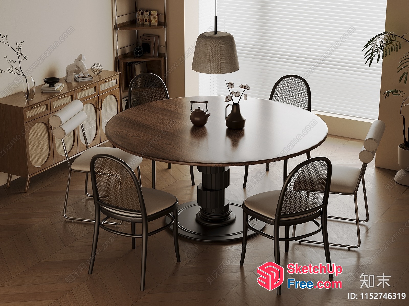 Elegant Round Dining Table With Classic Chairs 3D SketchUp File