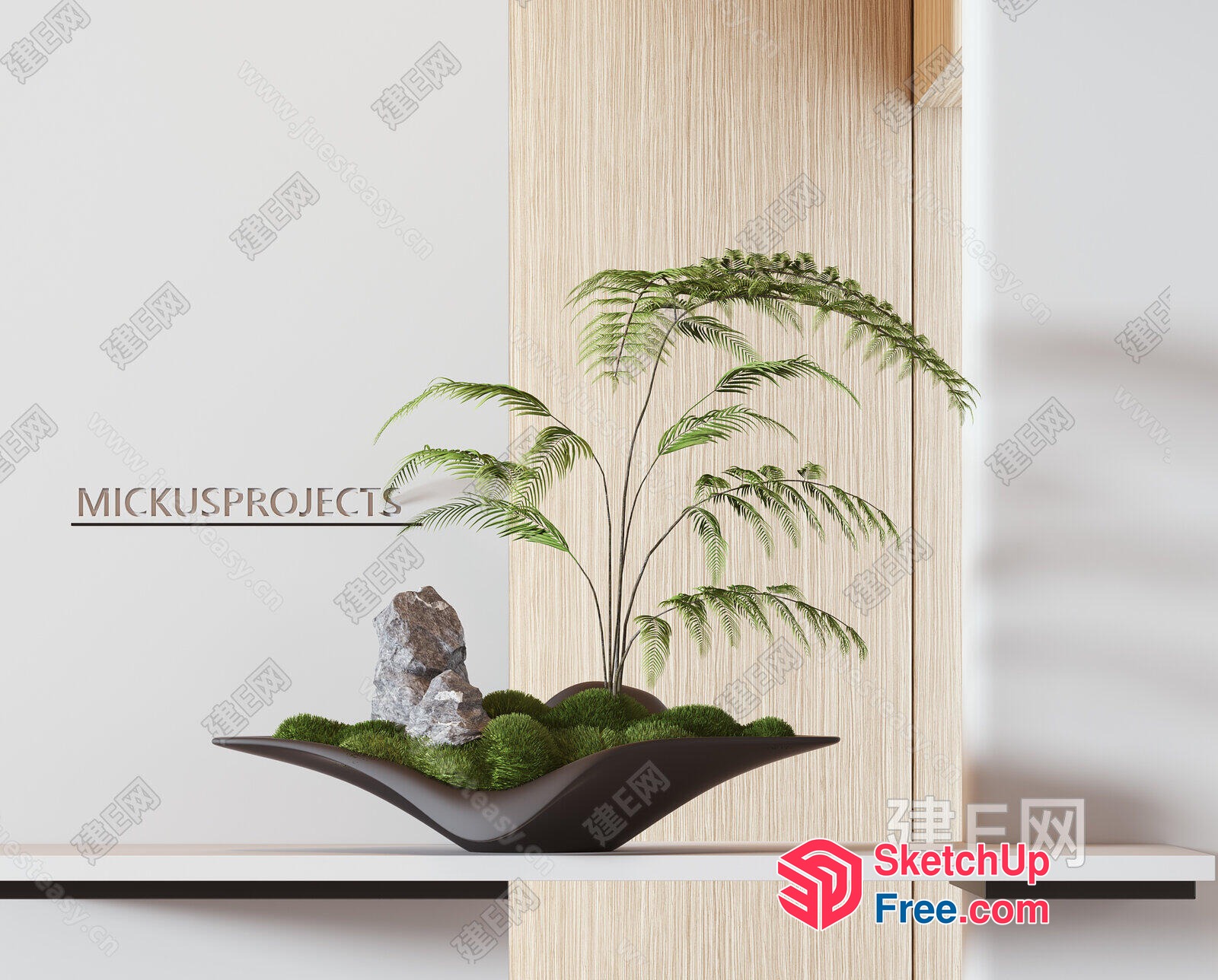 Japanese-Style Decorative Tabletop With Plants 3D SketchUp File