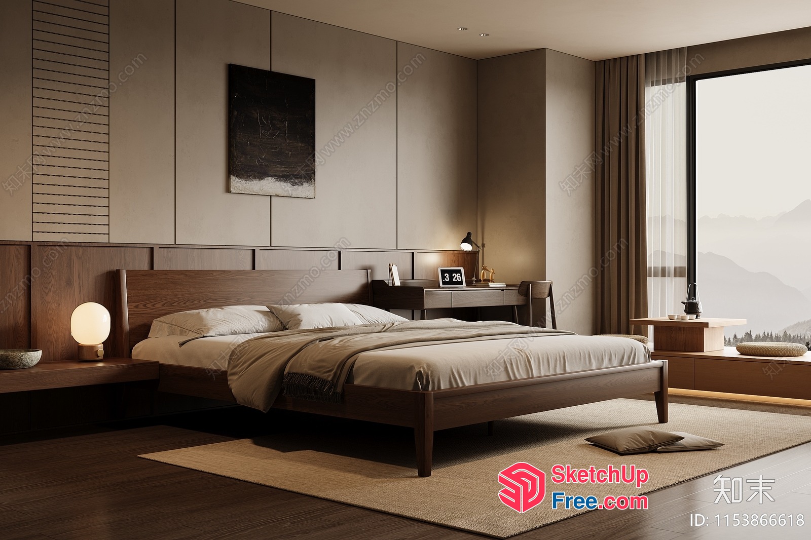 Elegant Modern Bedroom With Dark Wood Accents 3D SketchUp File