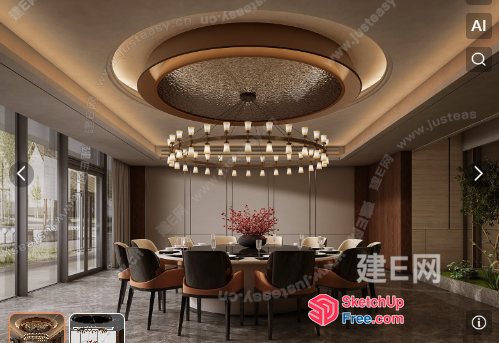 Modern Dining Room With Elegant Chandelier And Natural Light 3D SketchUp File