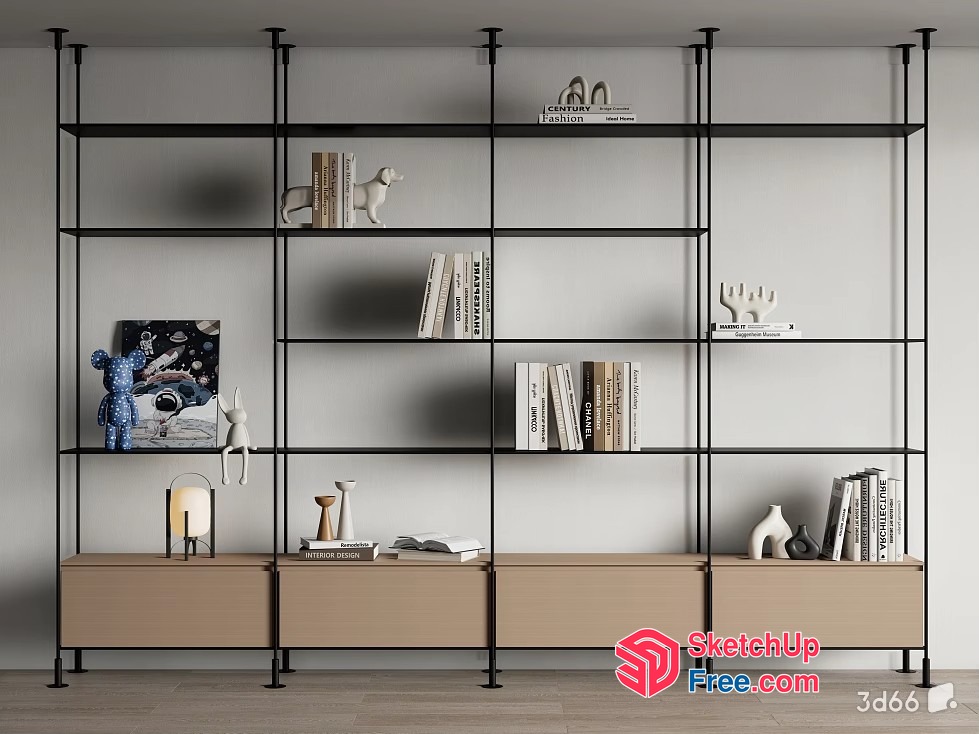 Modern Minimalist Shelving Unit With Decorative Items 3D SketchUp File