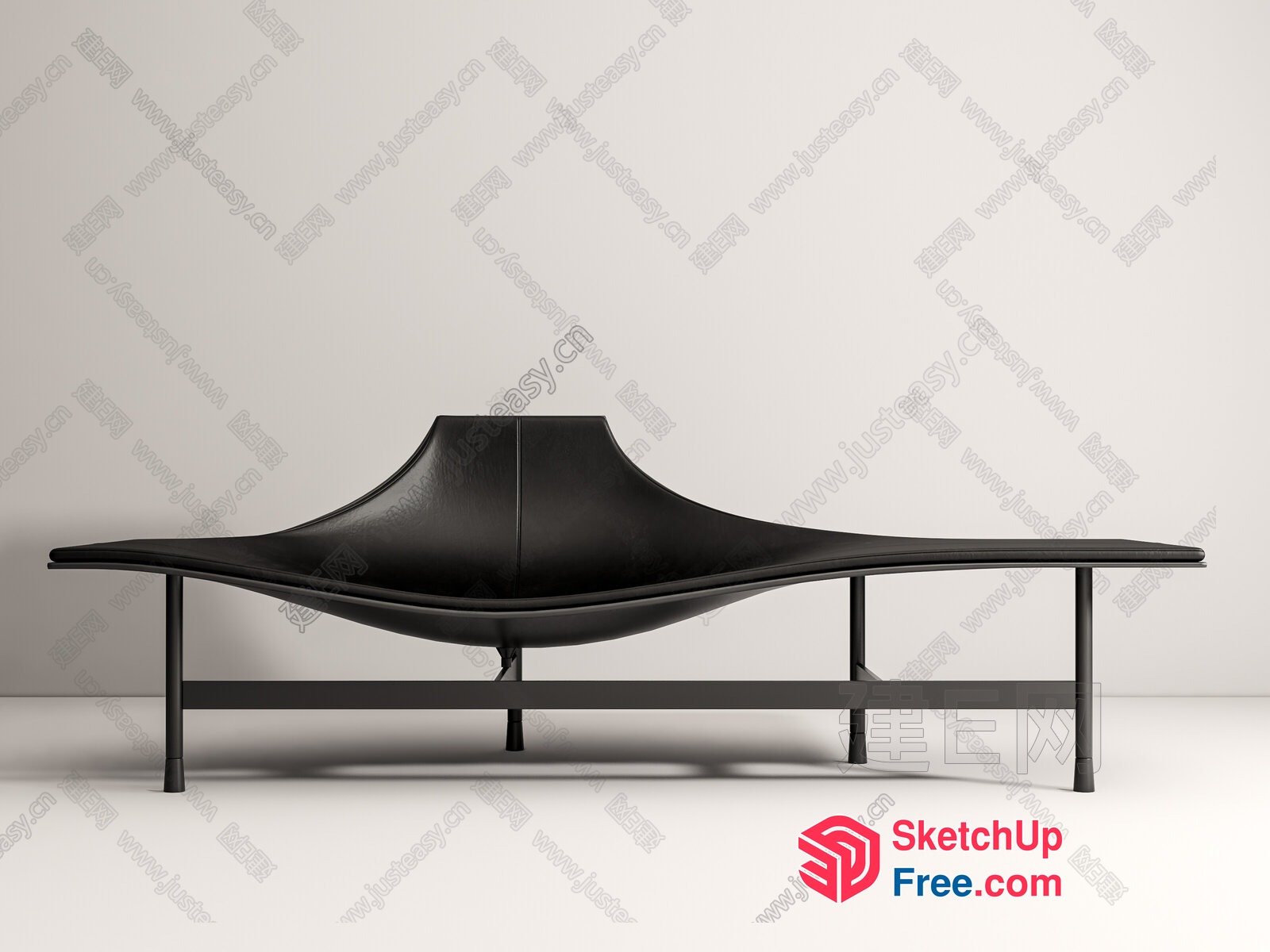 Sleek Black Leather Lounger With Unique Headrest 3D SketchUp File