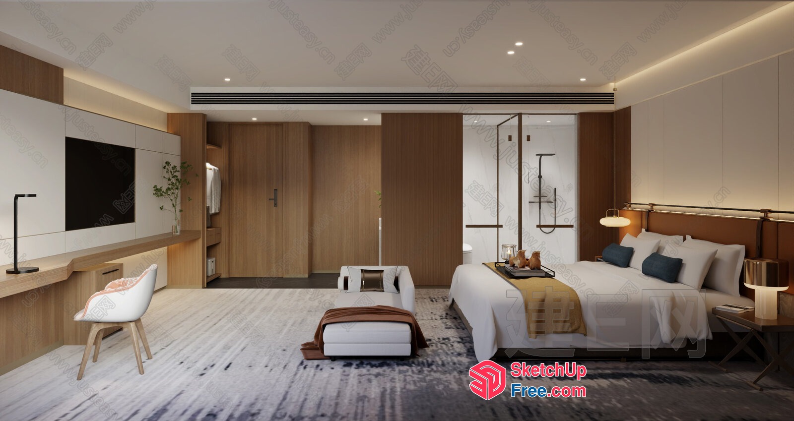 Elegant And Modern Bedroom With Sleek Furniture And Natural Colors 3D SketchUp File