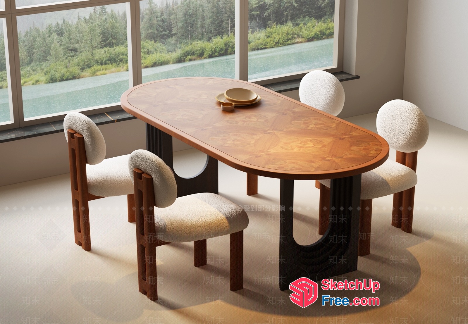 Elegant Dining Table With Unique Chairs 3D SketchUp File