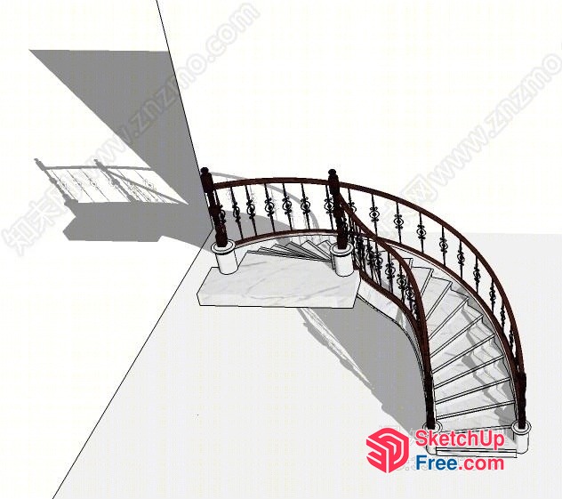 Spiral Staircase With Ornate Railing And Marble Steps 3D SketchUp File
