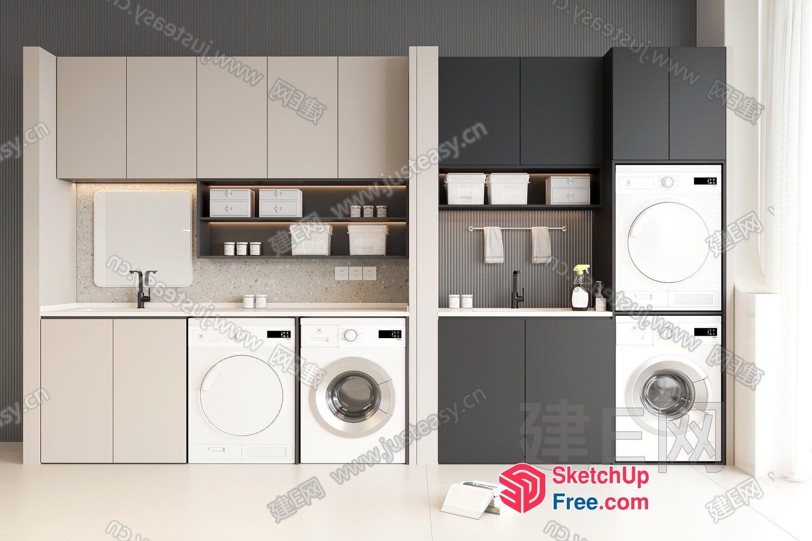 Modern Laundry Room With Dual Washing Machines 3D SketchUp File