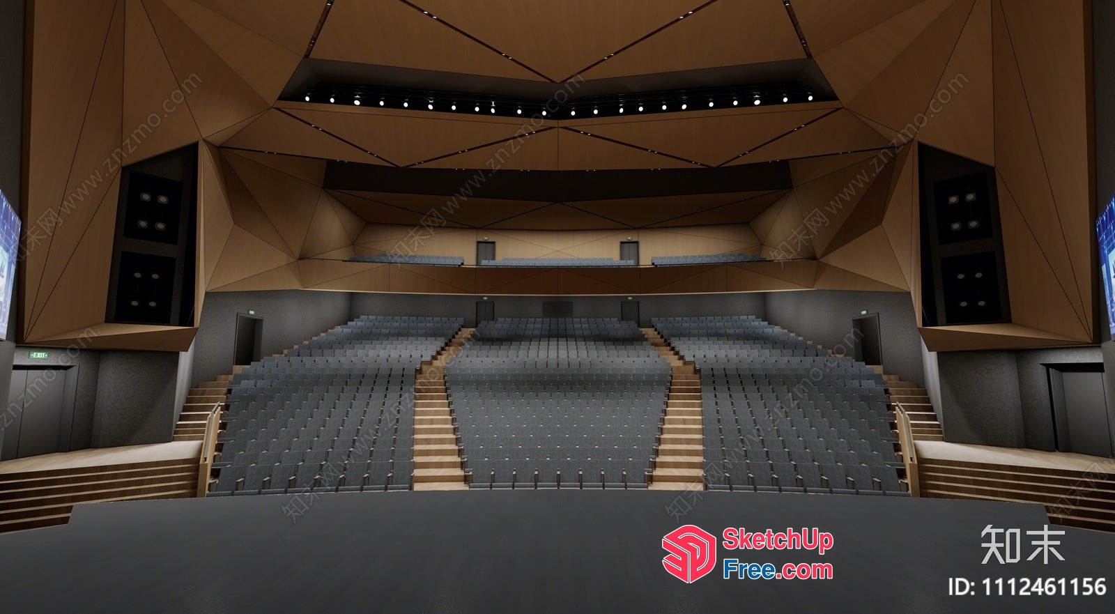 Modern Auditorium With Geometric Ceiling And Stairs 3D SketchUp File