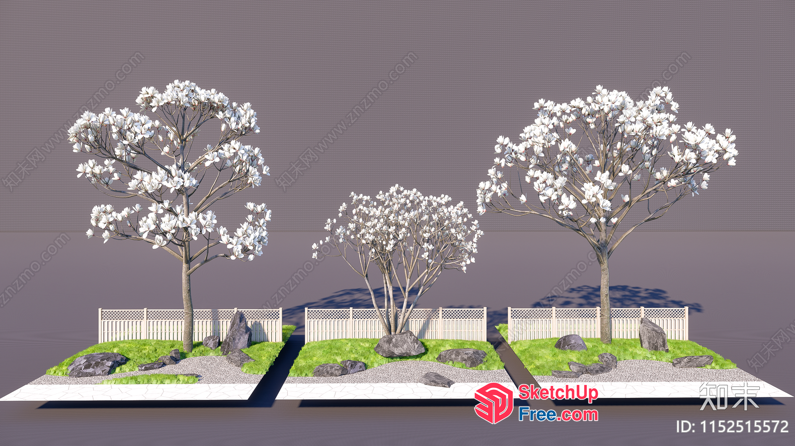 Japanese Style Garden With White Cherry Blossoms 3D SketchUp File