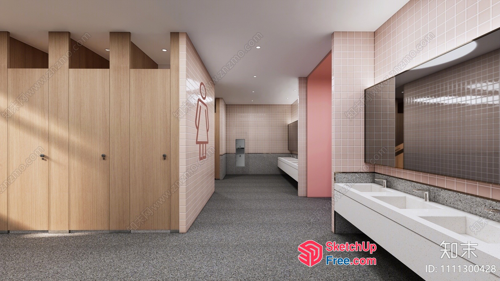 Modern Bathroom With Pink Tile Accent 3D SketchUp File
