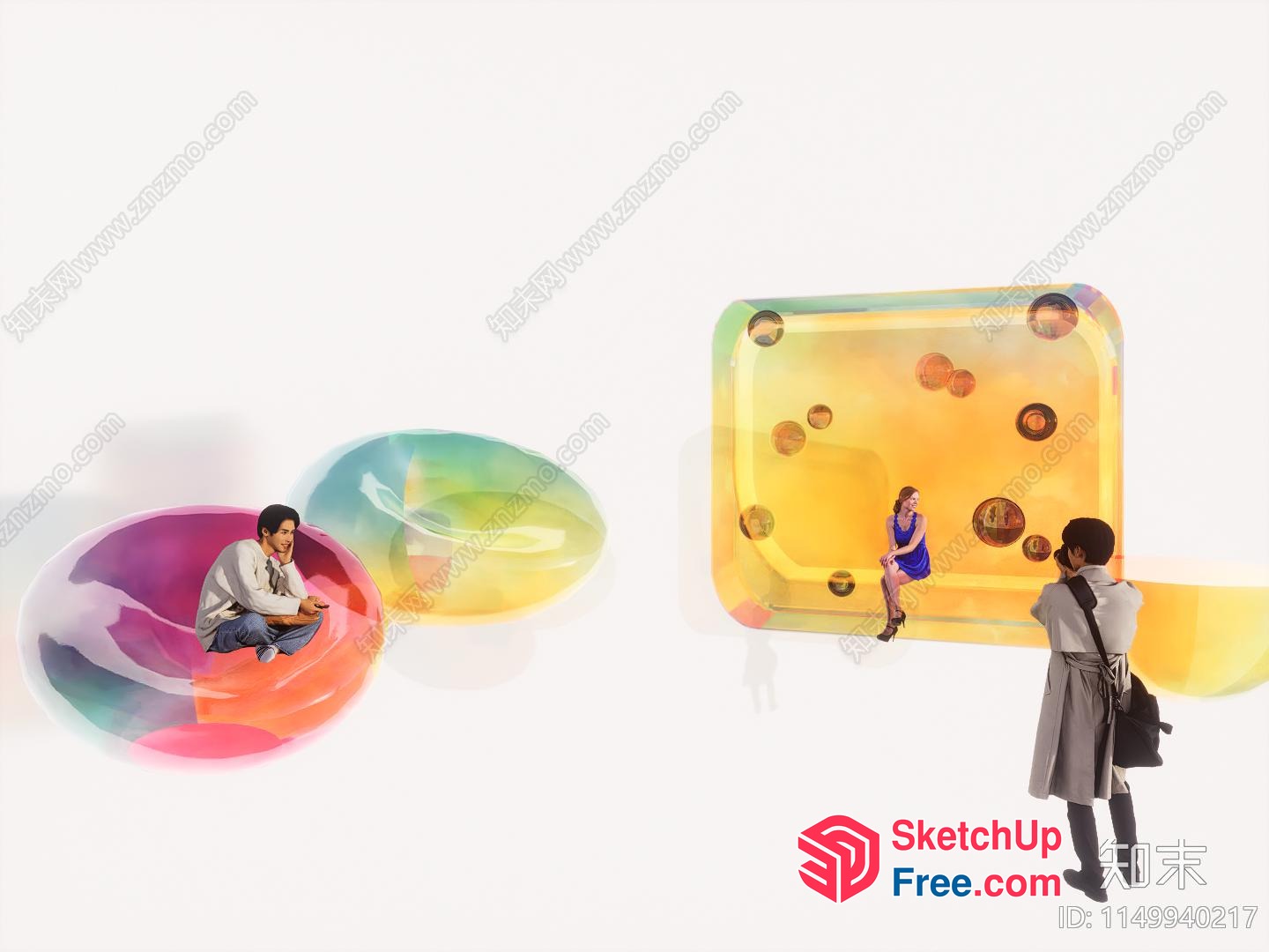 Large Glass Pill Shaped Art Installation With People 3D SketchUp File