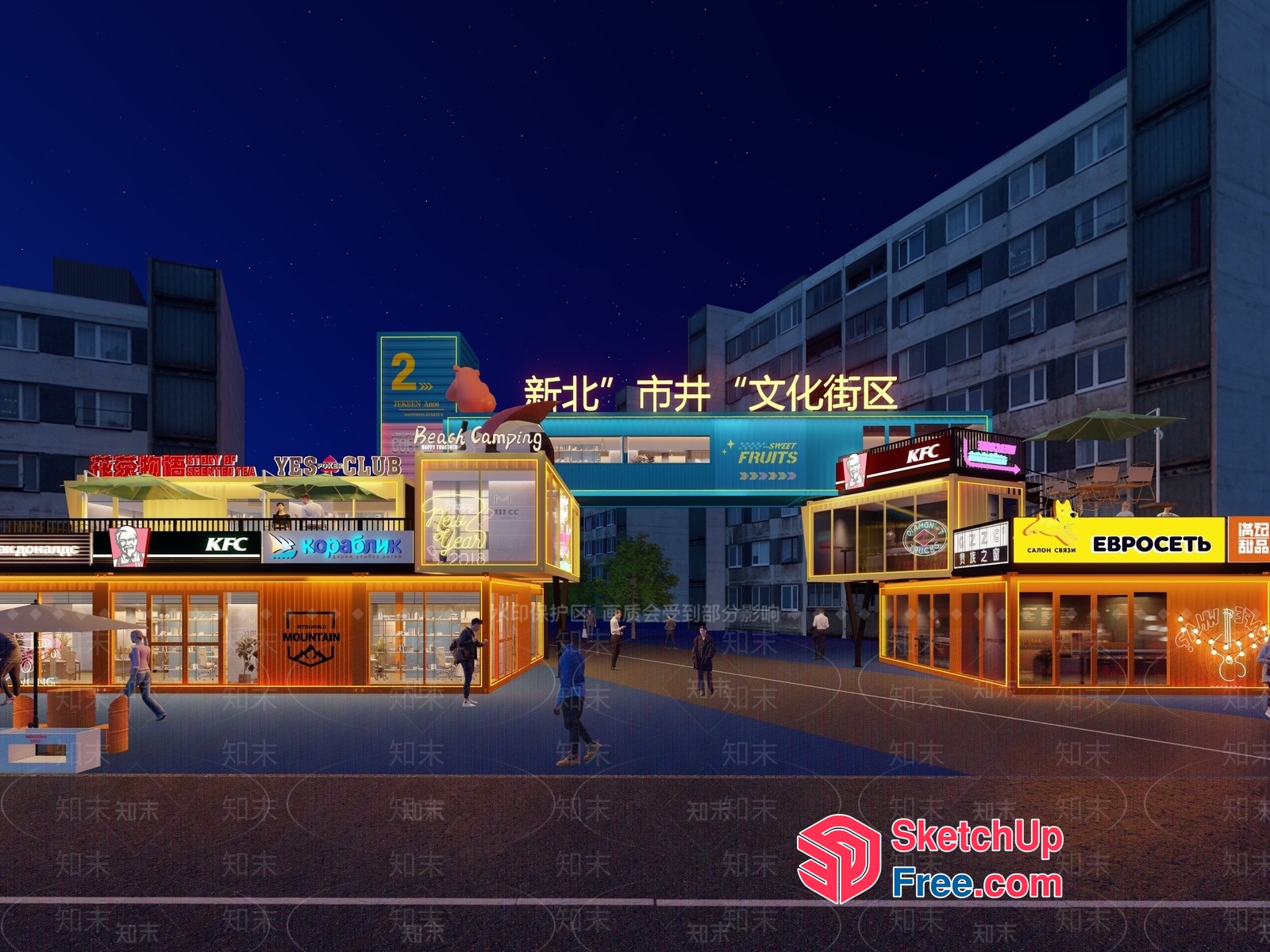 Night Market Street Commercial Street 3D SketchUp File