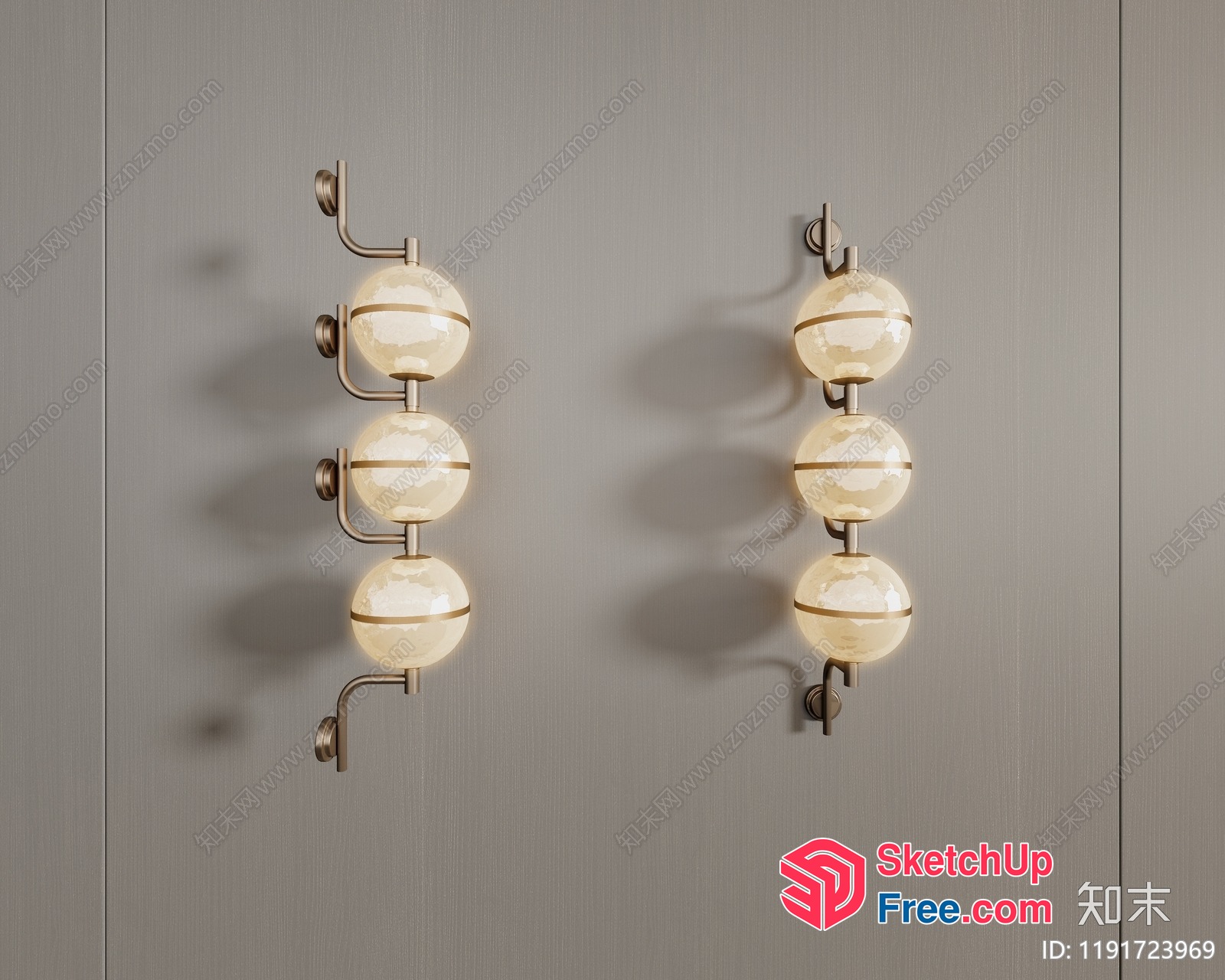 Elegant Lighting Fixture With Glass Orbs And Metal Accents 3D SketchUp File