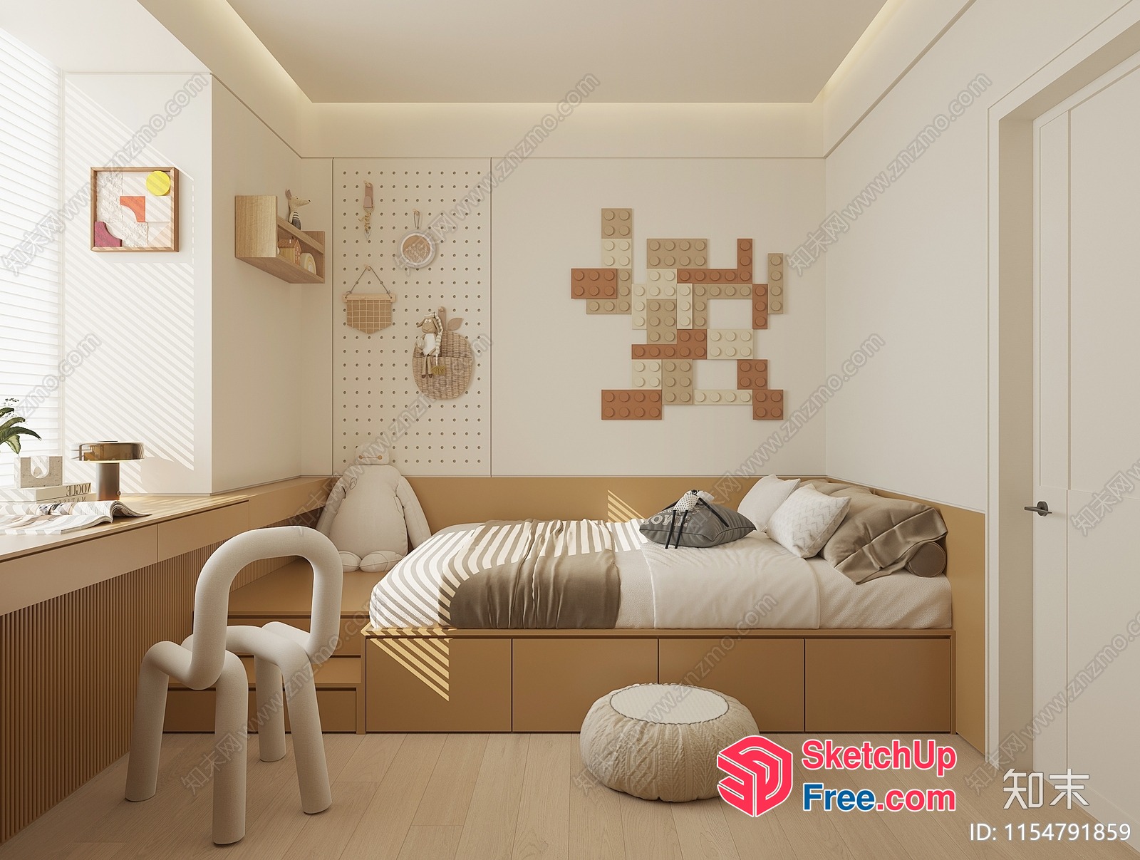 Light Brown And White Minimalist Bedroom 3D SketchUp File