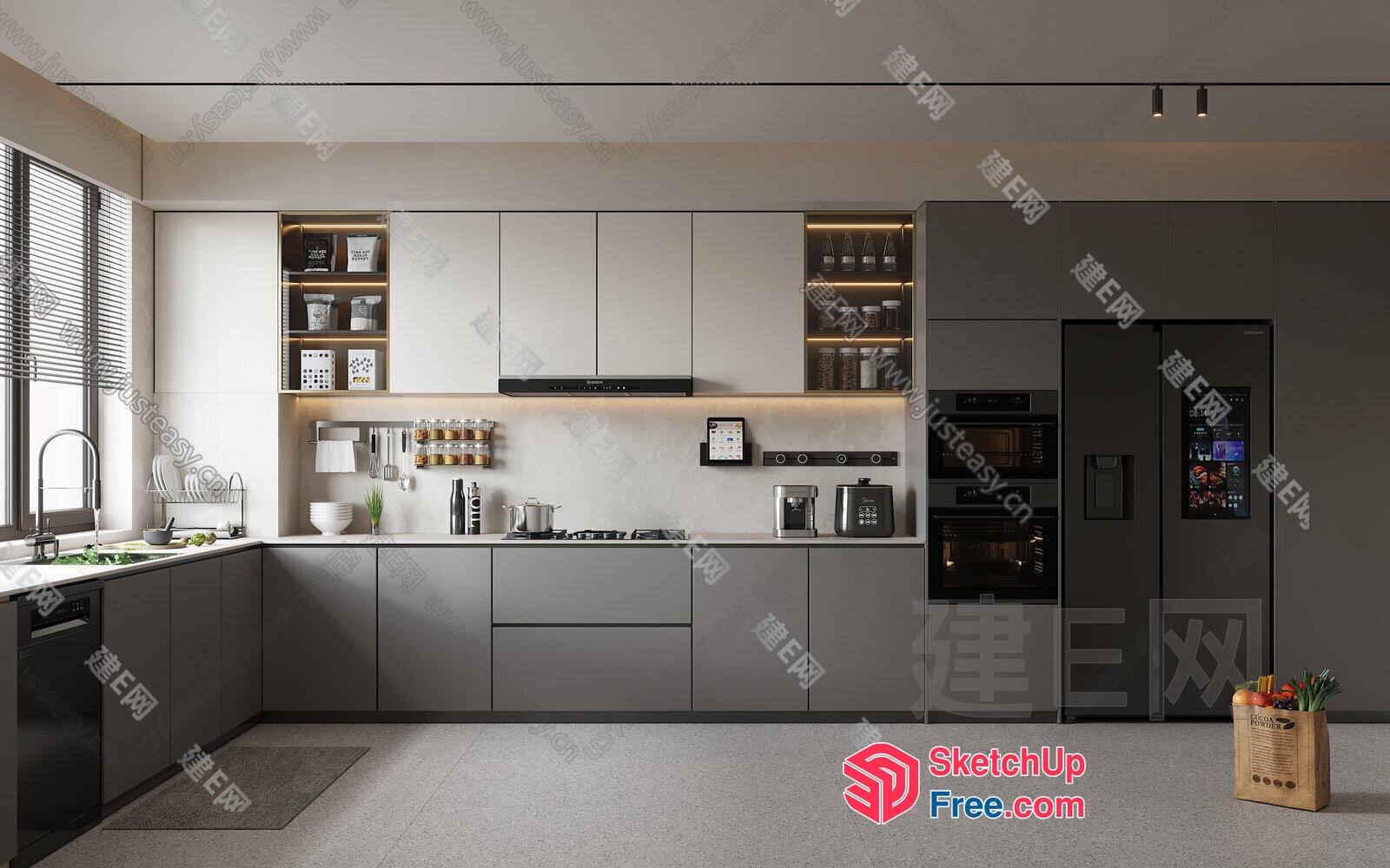 Modern Kitchen With Sleek Grey And White Cabinets 3D SketchUp File