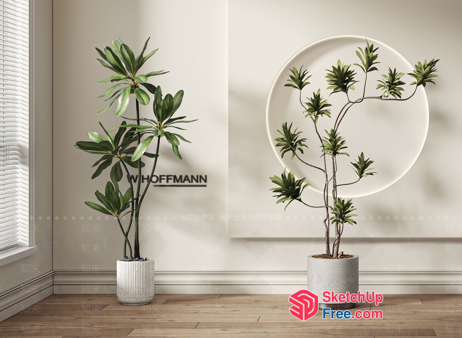 Two Potted Plants In Modern Interior 3D SketchUp File