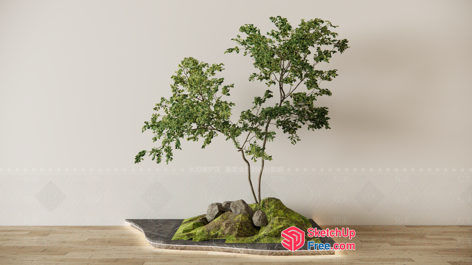 Serene Zen Garden With Natural Stone And Moss 3D SketchUp File