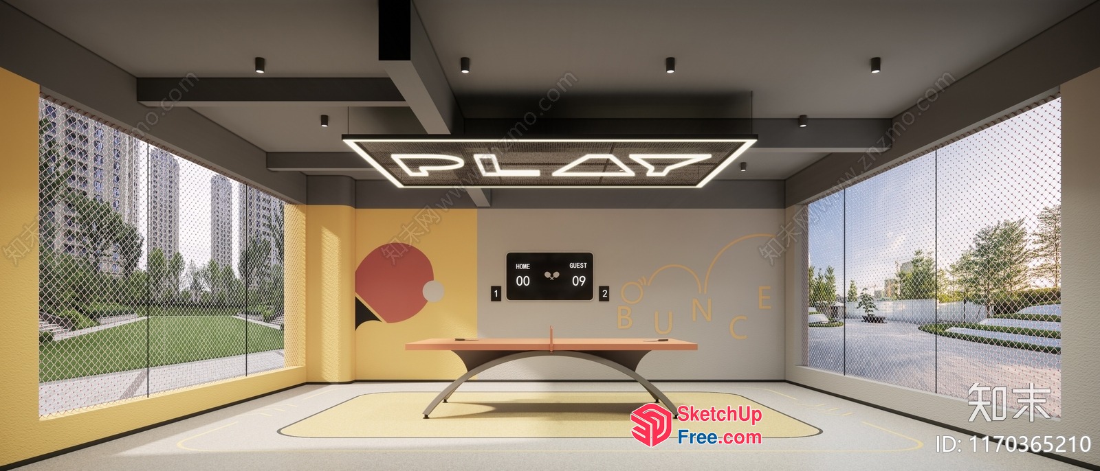 Modern Sports Room With Table Tennis Table 3D SketchUp File