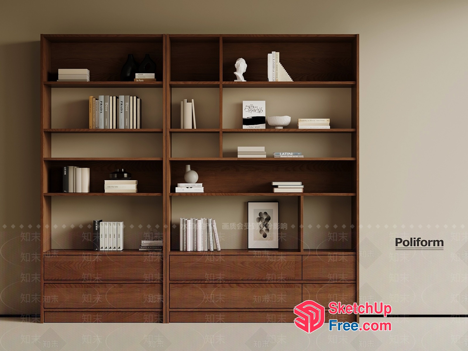 Poliform Bookcase And Storage Unit 3D SketchUp File